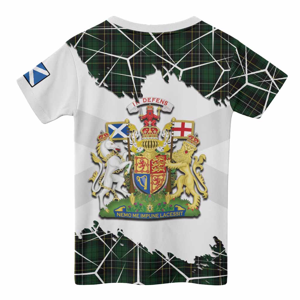 MacAlpine (MacAlpin) Tartan Kid T-shirt with Family Crest and Lion Rampant Grunge Style