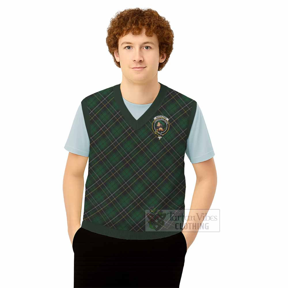 MacAlpine (MacAlpin) Tartan Knitted V-Neck Vest with Family Crest Cross Style