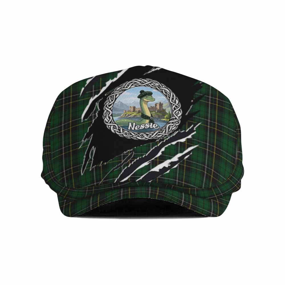 MacAlpine (MacAlpin) Tartan Loch Ness Monster Flat Cap, Jeff Cap Celtic Knot Nessie Art