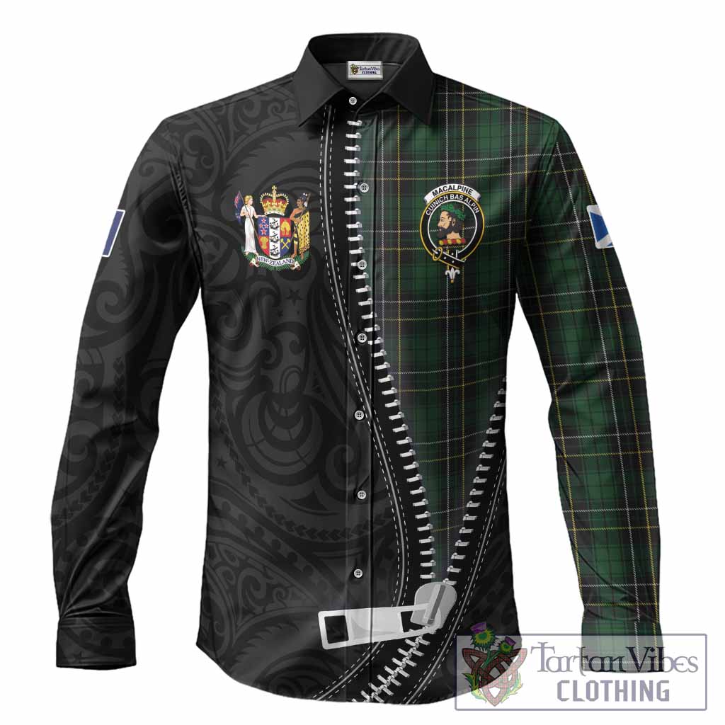 MacAlpine (MacAlpin) Tartan Long Sleeve Button Shirts New Zealand Pattern Unique Zipper Stylized