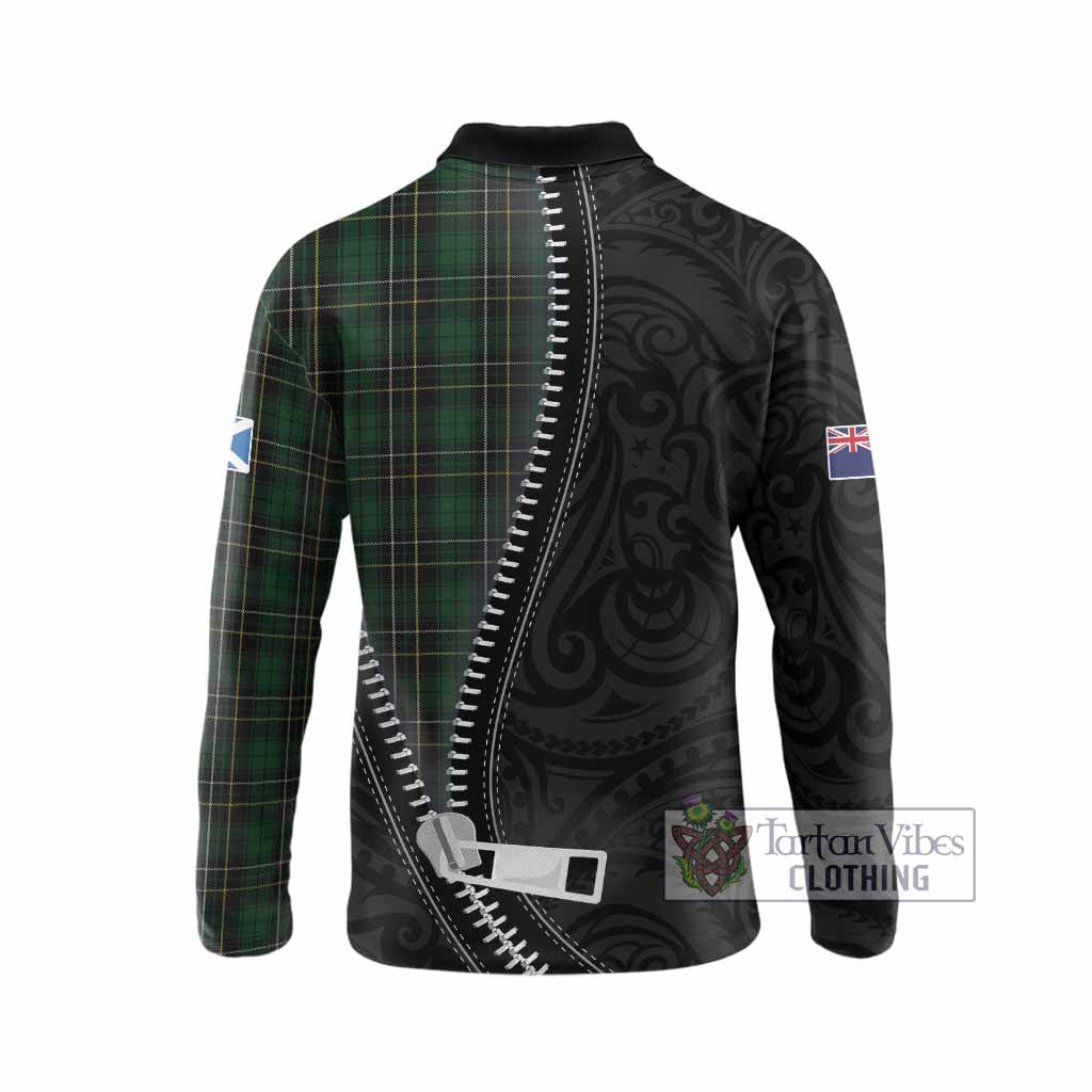 MacAlpine (MacAlpin) Tartan Long Sleeve Polo Shirt New Zealand Pattern Unique Zipper Stylized