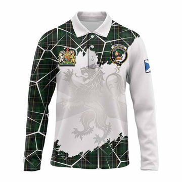MacAlpine (MacAlpin) Tartan Long Sleeve Polo Shirt with Family Crest and Lion Rampant Grunge Style