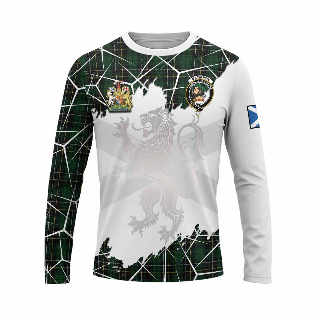 MacAlpine (MacAlpin) Tartan Long Sleeve T-Shirt with Family Crest and Lion Rampant Grunge Style