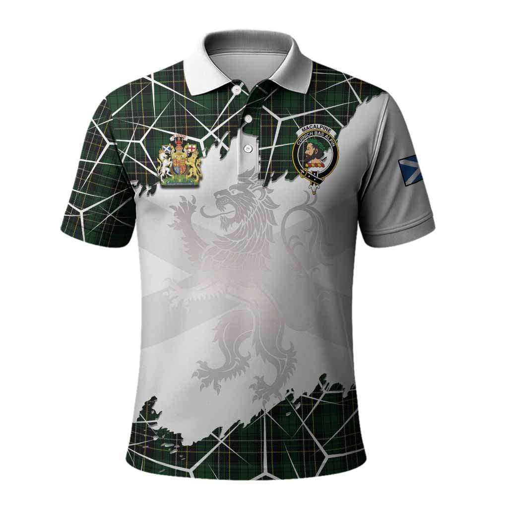 MacAlpine (MacAlpin) Tartan Polo Shirt with Family Crest and Lion Rampant Grunge Style