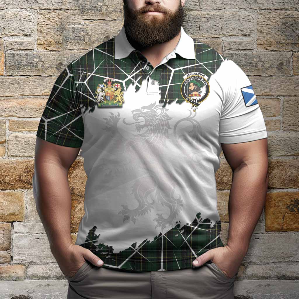 MacAlpine (MacAlpin) Tartan Polo Shirt with Family Crest and Lion Rampant Grunge Style