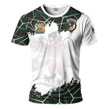 MacAlpine (MacAlpin) Tartan T-Shirt with Family Crest and Lion Rampant Grunge Style