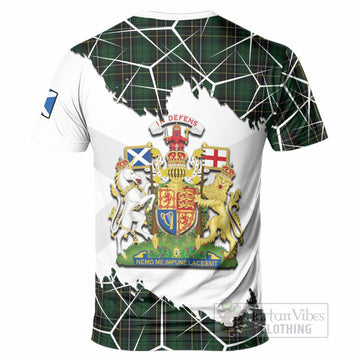 MacAlpine (MacAlpin) Tartan T-Shirt with Family Crest and Lion Rampant Grunge Style