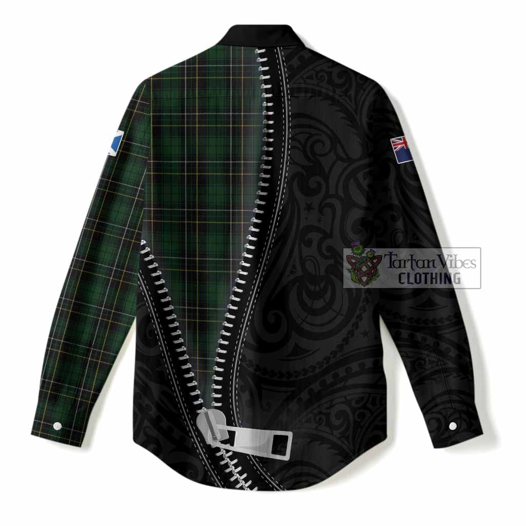 MacAlpine (MacAlpin) Tartan Women Casual Shirt New Zealand Pattern Unique Zipper Stylized
