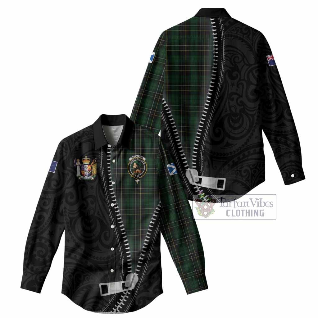 MacAlpine (MacAlpin) Tartan Women Casual Shirt New Zealand Pattern Unique Zipper Stylized