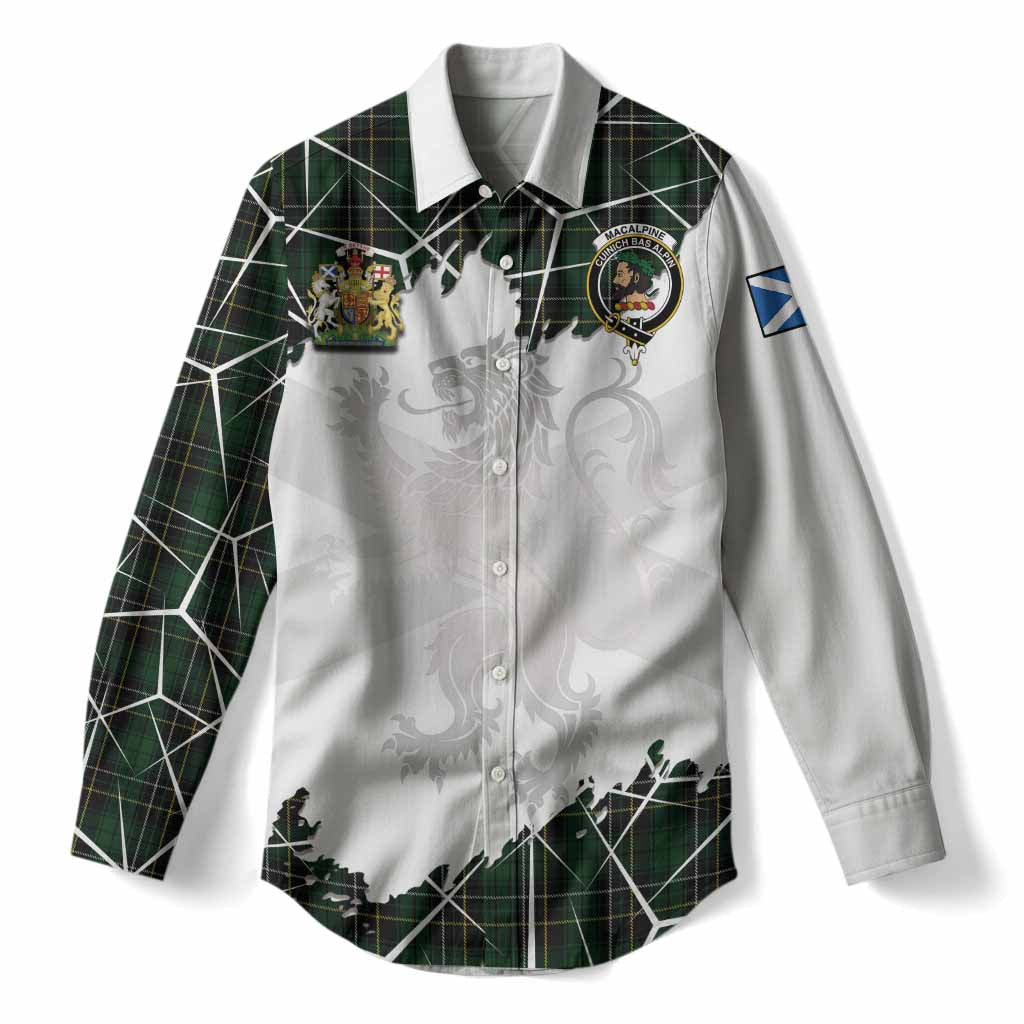 MacAlpine (MacAlpin) Tartan Women Casual Shirt with Family Crest and Lion Rampant Grunge Style