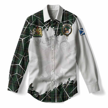 MacAlpine (MacAlpin) Tartan Women Casual Shirt with Family Crest and Lion Rampant Grunge Style
