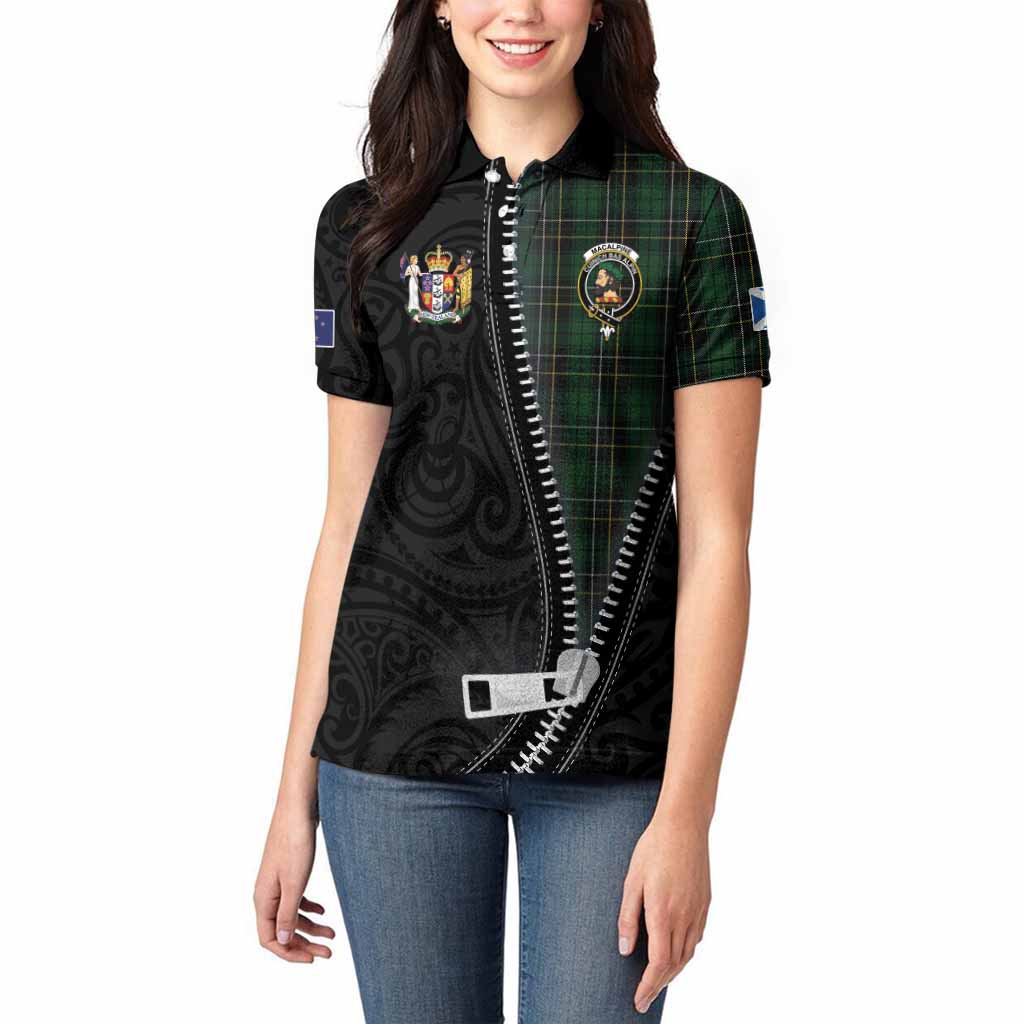 MacAlpine (MacAlpin) Tartan Women Polo Shirt New Zealand Pattern Unique Zipper Stylized