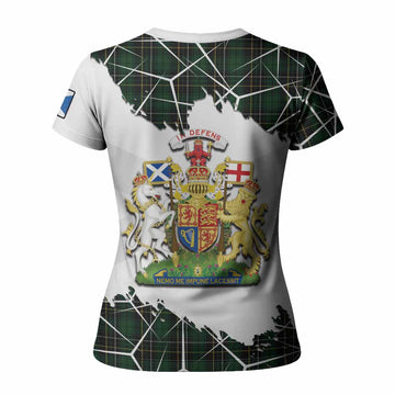 MacAlpine (MacAlpin) Tartan Women T shirt with Family Crest and Lion Rampant Grunge Style