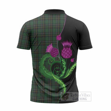 MacAlpine (MacAlpin) Tartan Zipper Polo Shirt Traditional Scottish Thistle