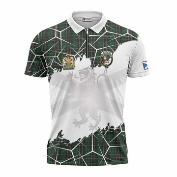 MacAlpine (MacAlpin) Tartan Zipper Polo Shirt with Family Crest and Lion Rampant Grunge Style