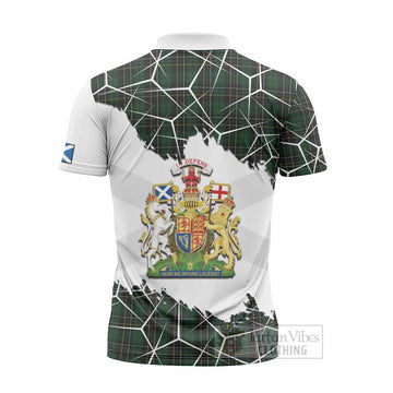 MacAlpine (MacAlpin) Tartan Zipper Polo Shirt with Family Crest and Lion Rampant Grunge Style