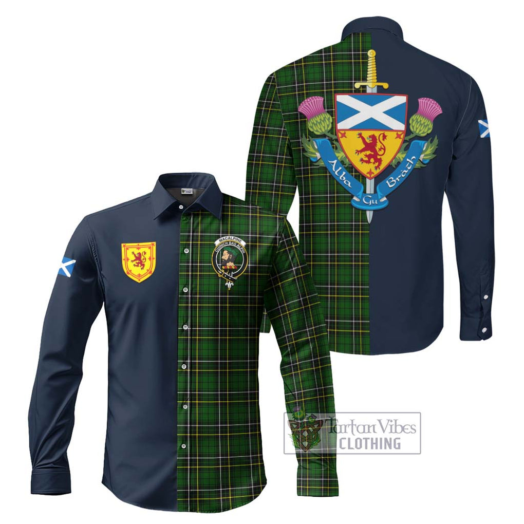 Tartan Vibes Clothing MacAlpine Modern Tartan Long Sleeve Button Shirt with Scottish Lion Royal Arm Half Style