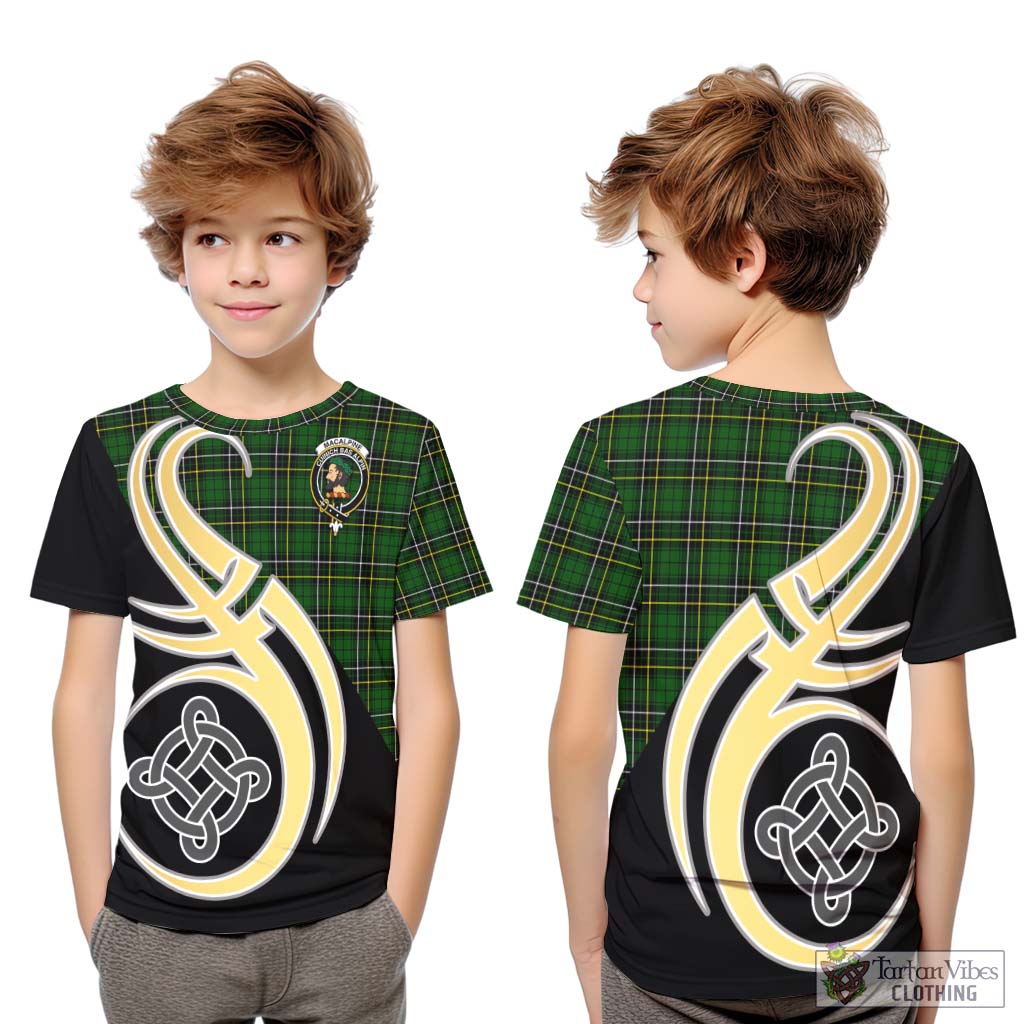 MacAlpine Modern Tartan Kid T-Shirt with Family Crest and Celtic Symbol Style Youth XL Size14 - Tartan Vibes Clothing