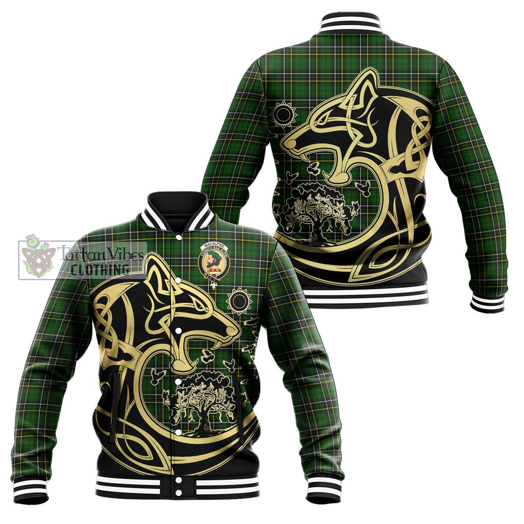 MacAlpine Modern Tartan Baseball Jacket with Family Crest Celtic Wolf Style Unisex - Tartan Vibes Clothing