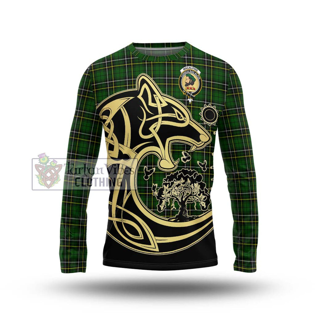 MacAlpine Modern Tartan Long Sleeve T-Shirt with Family Crest Celtic Wolf Style Unisex - Tartan Vibes Clothing