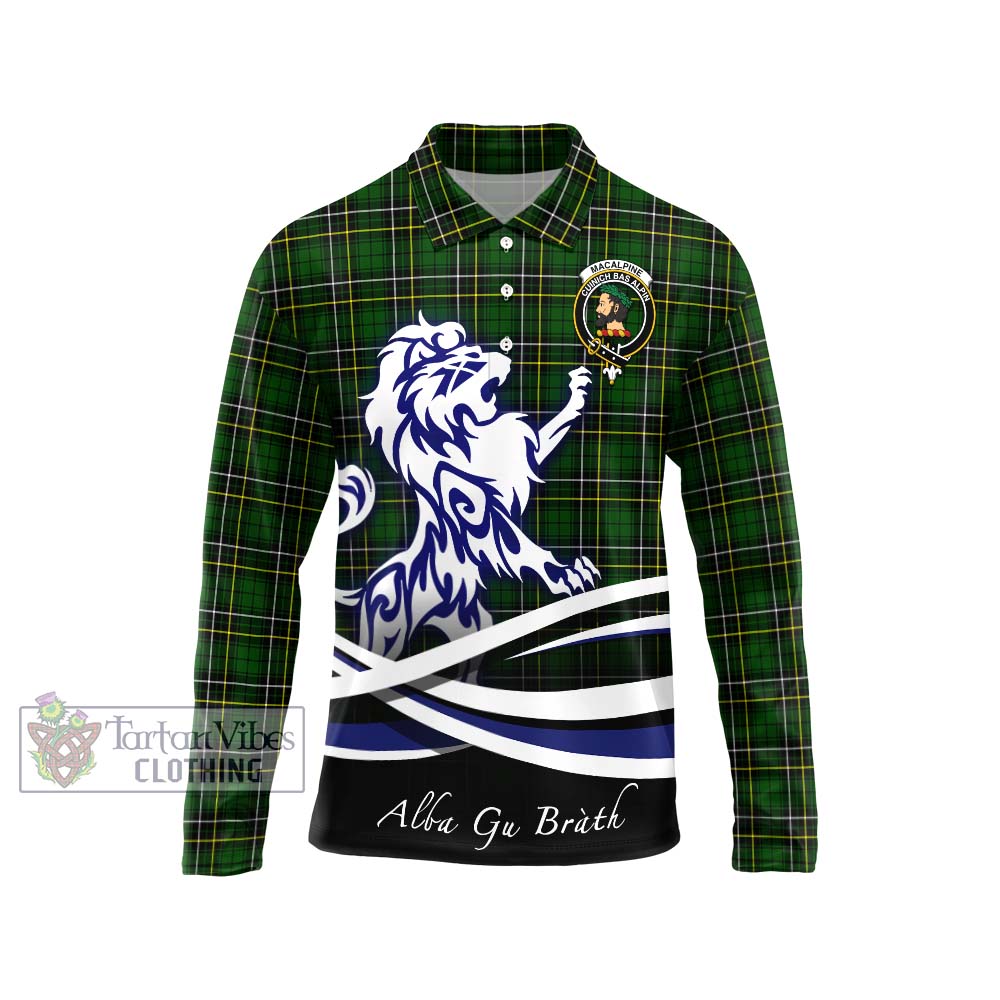 MacAlpine Modern Tartan Long Sleeve Polo Shirt with Alba Gu Brath Regal Lion Emblem Unisex - Tartan Vibes Clothing