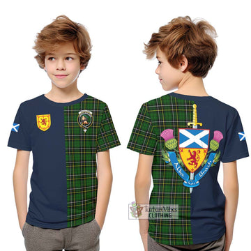 MacAlpine Modern Tartan Kid T-Shirt Alba with Scottish Lion Royal Arm Half Style Youth XL Size14 - Tartan Vibes Clothing
