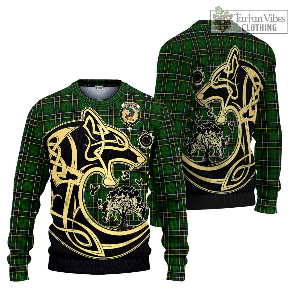 MacAlpine Modern Tartan Ugly Sweater with Family Crest Celtic Wolf Style Unisex - Tartan Vibes Clothing