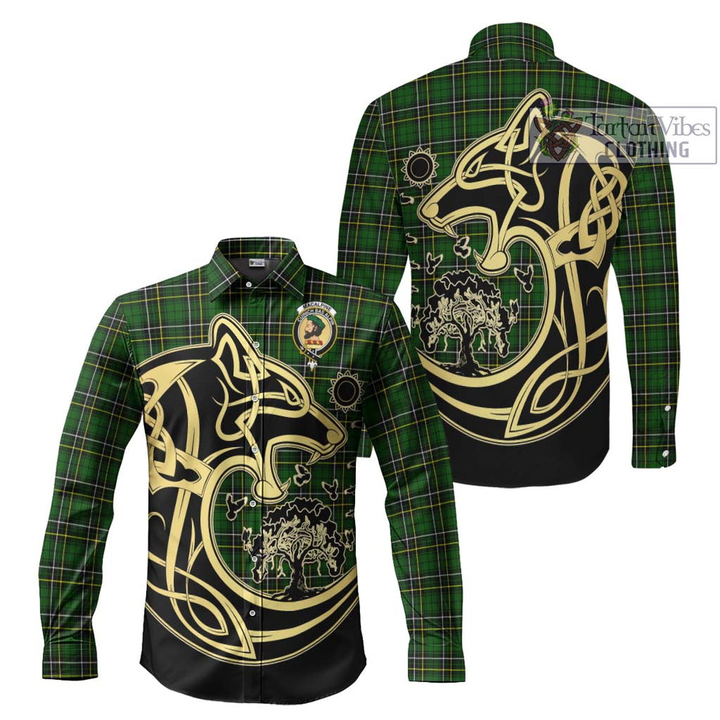 MacAlpine Modern Tartan Long Sleeve Button Shirt with Family Crest Celtic Wolf Style Men's Shirt S - Tartan Vibes Clothing