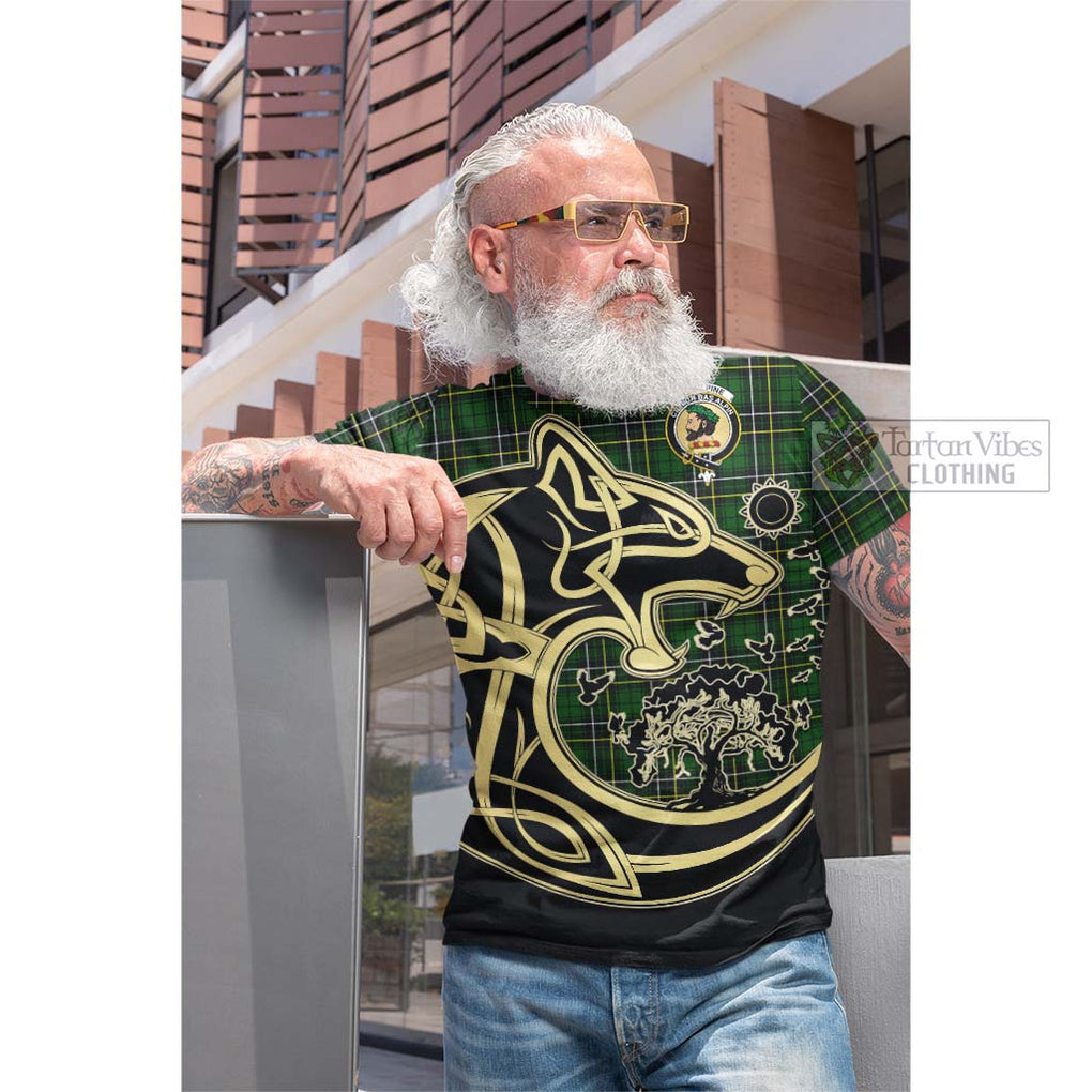 MacAlpine Modern Tartan Cotton T-shirt with Family Crest Celtic Wolf Style Men's Shirt - Tartan Vibes Clothing