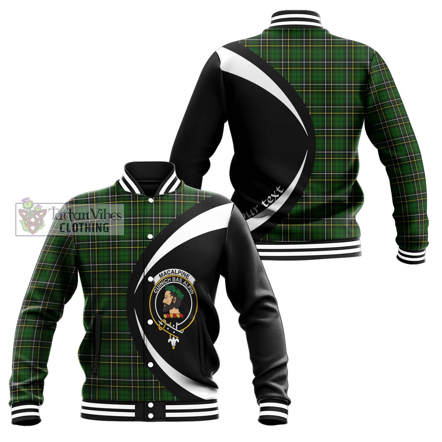 MacAlpine Modern Tartan Baseball Jacket with Family Crest Circle Style Unisex - Tartan Vibes Clothing