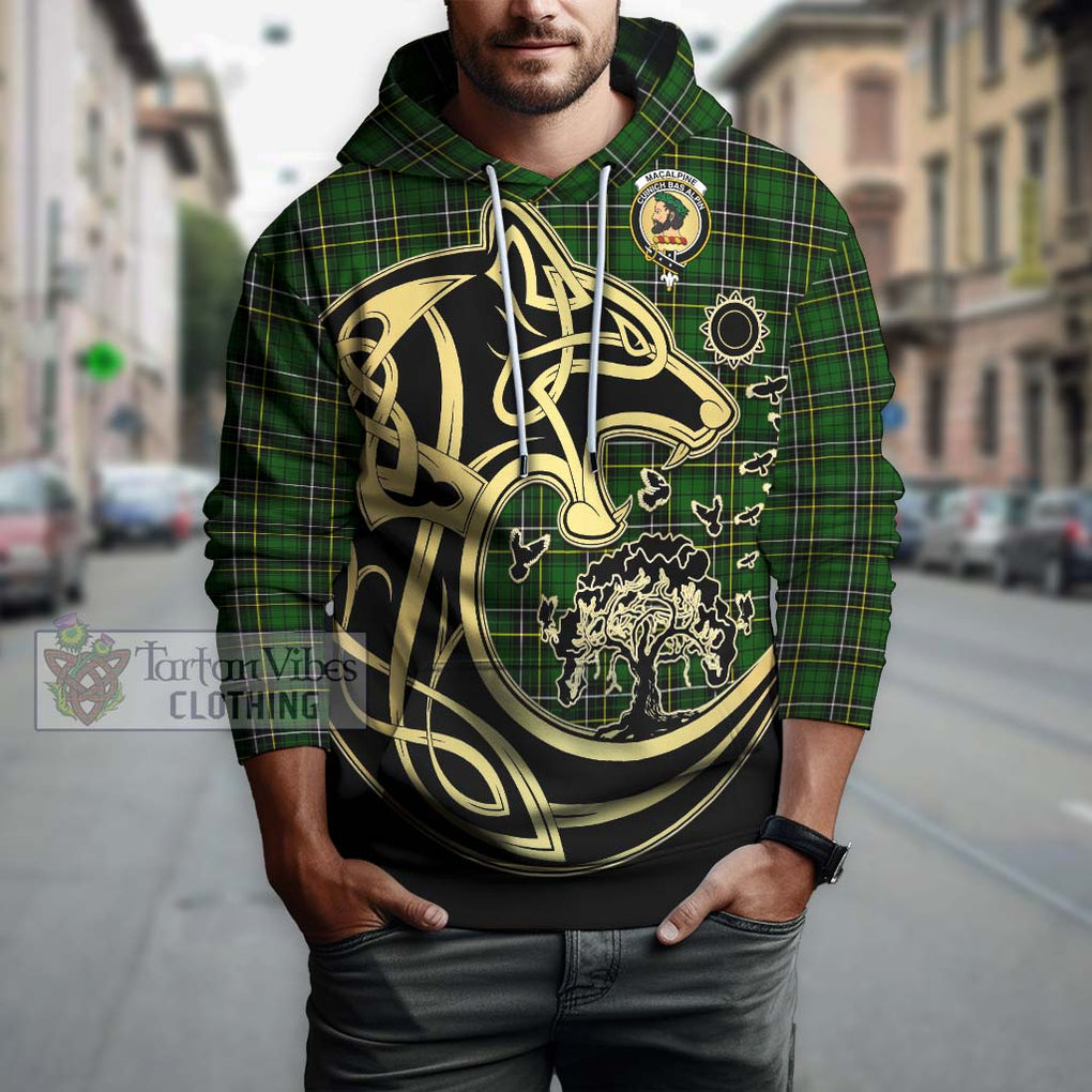 MacAlpine Modern Tartan Hoodie with Family Crest Celtic Wolf Style Zip Hoodie - Tartan Vibes Clothing