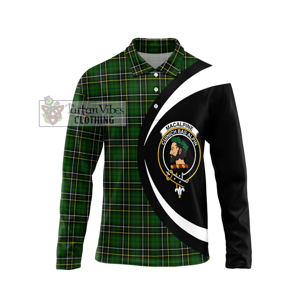 MacAlpine Modern Tartan Long Sleeve Polo Shirt with Family Crest Circle Style Unisex - Tartan Vibes Clothing