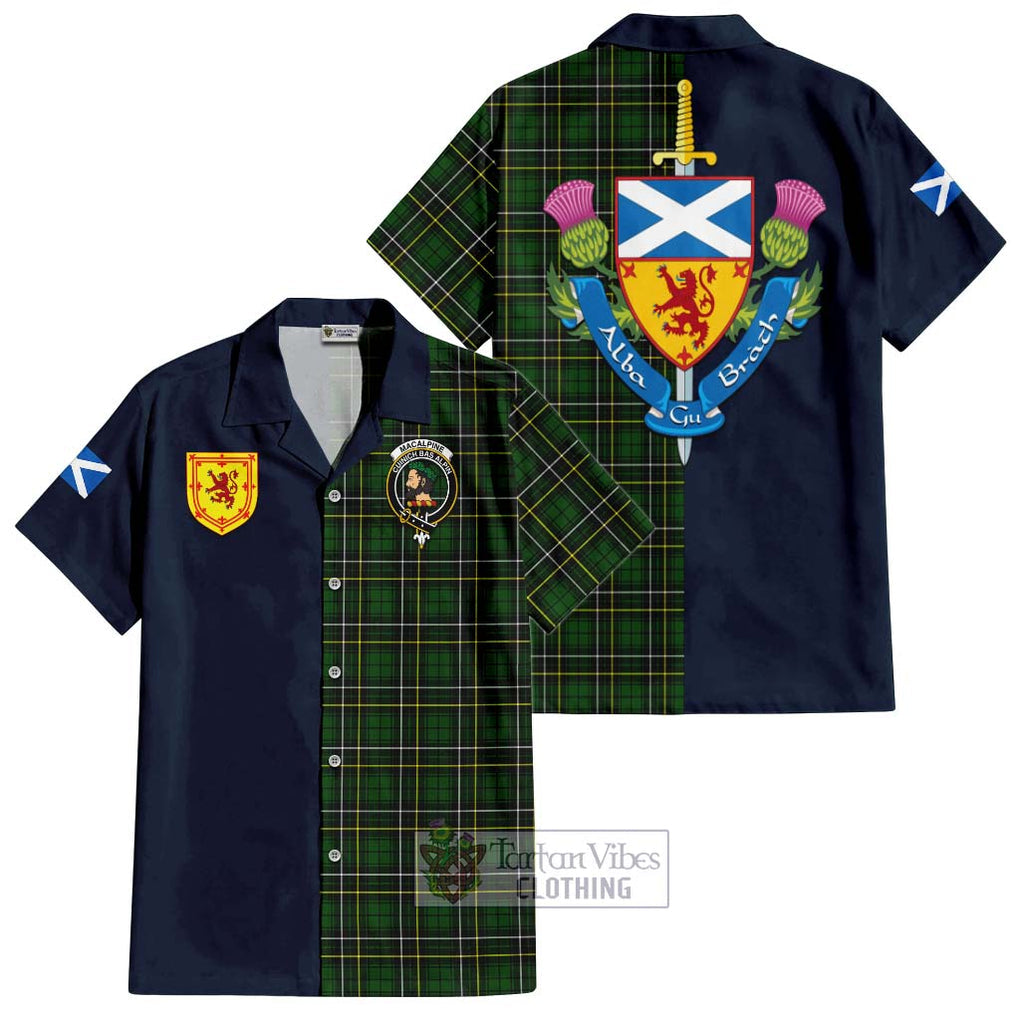 MacAlpine Modern Tartan Hawaiian Shirt Alba with Scottish Lion Royal Arm Half Style Kid - Tartan Vibes Clothing