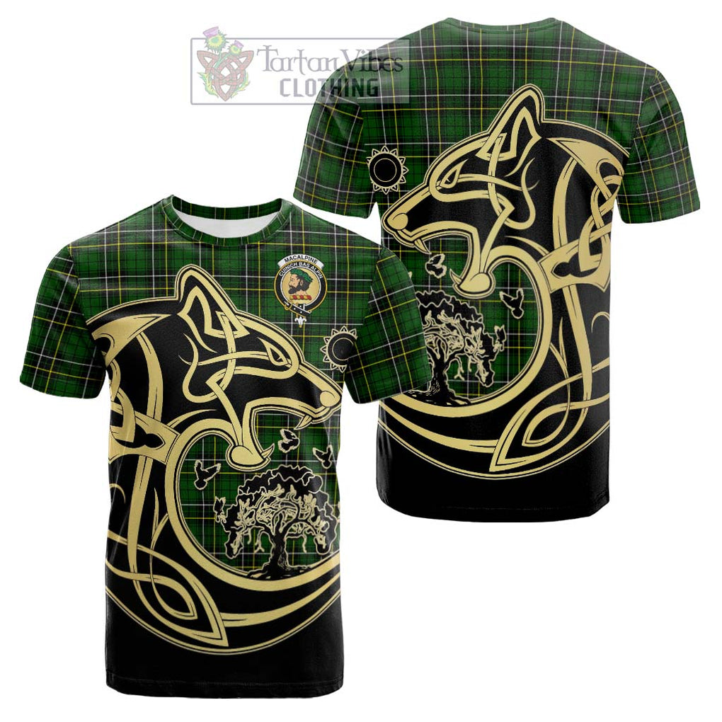 MacAlpine Modern Tartan Cotton T-shirt with Family Crest Celtic Wolf Style Kid's Shirt - Tartan Vibes Clothing
