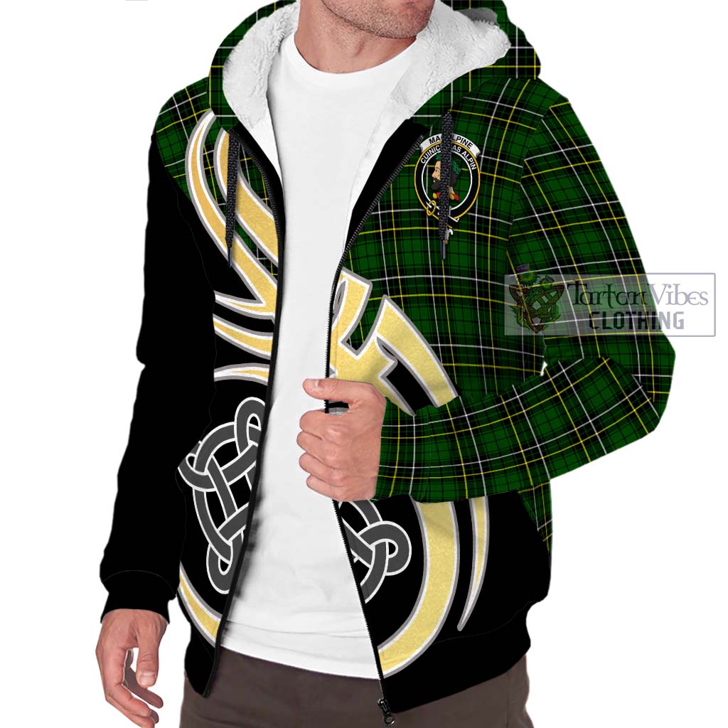 MacAlpine Modern Tartan Sherpa Hoodie with Family Crest and Celtic Symbol Style - Tartan Vibes Clothing