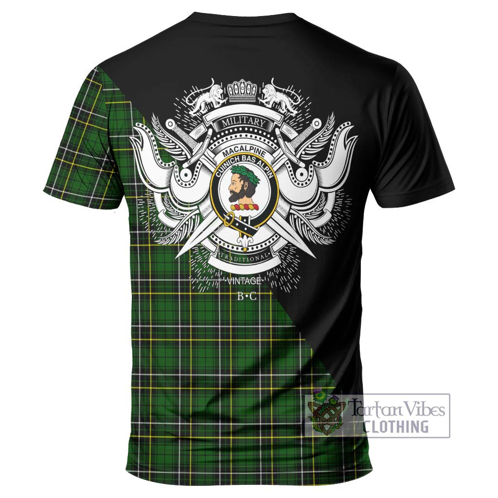 MacAlpine Modern Tartan T-Shirt with Family Crest and Military Logo Style - Tartan Vibes Clothing