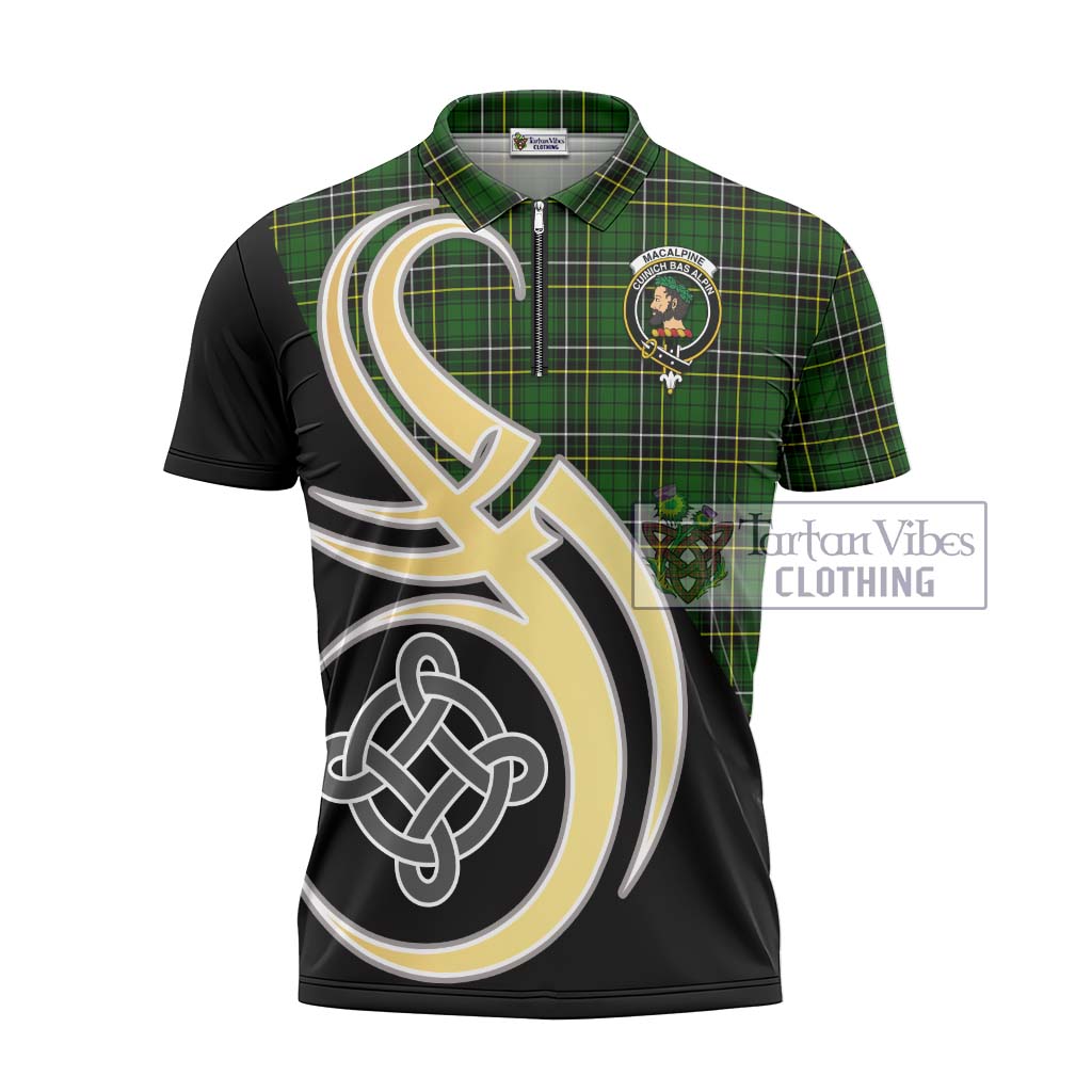 MacAlpine Modern Tartan Zipper Polo Shirt with Family Crest and Celtic Symbol Style - Tartan Vibes Clothing