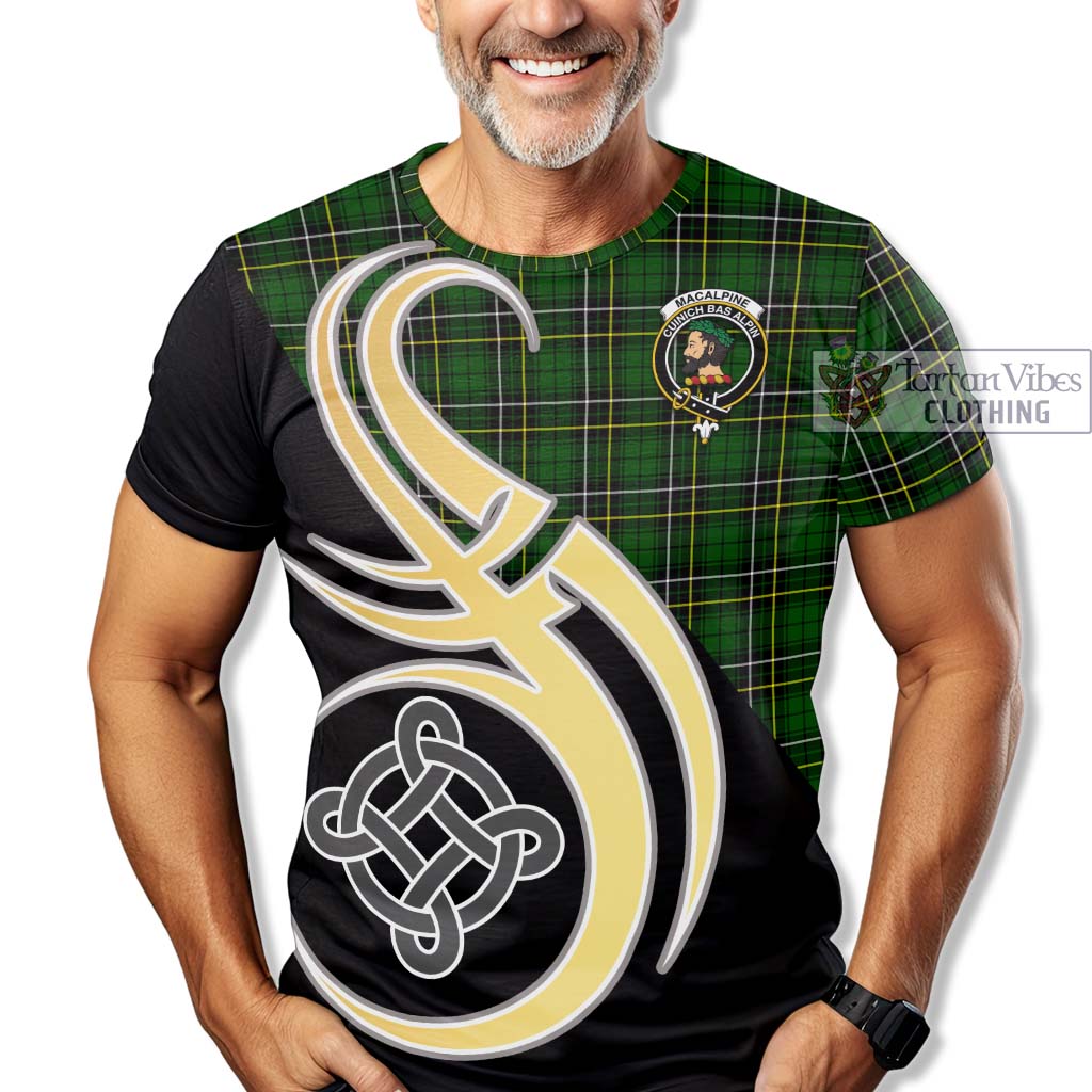 MacAlpine Modern Tartan T-Shirt with Family Crest and Celtic Symbol Style - Tartan Vibes Clothing