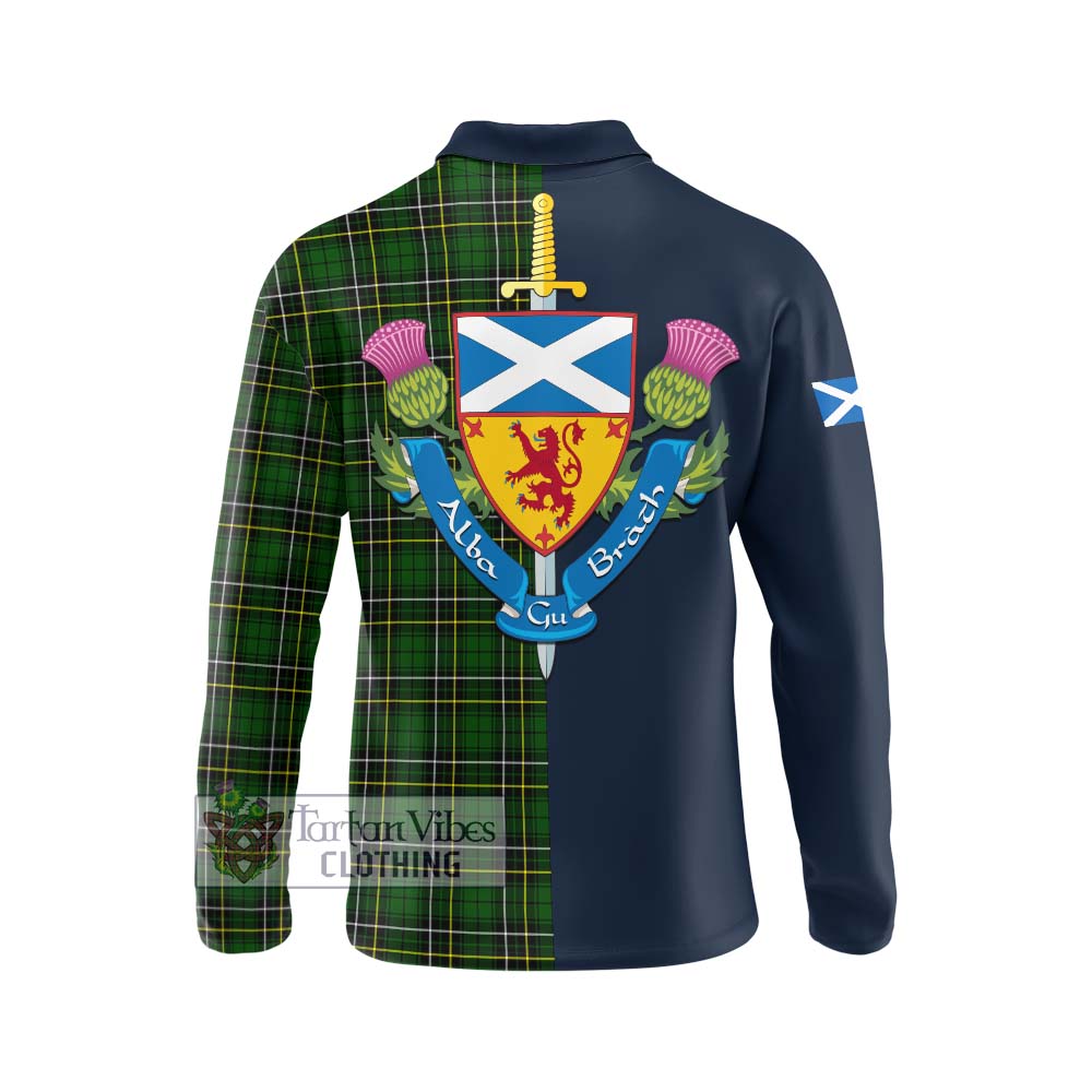 MacAlpine Modern Tartan Long Sleeve Polo Shirt Alba with Scottish Lion Royal Arm Half Style - Tartan Vibes Clothing