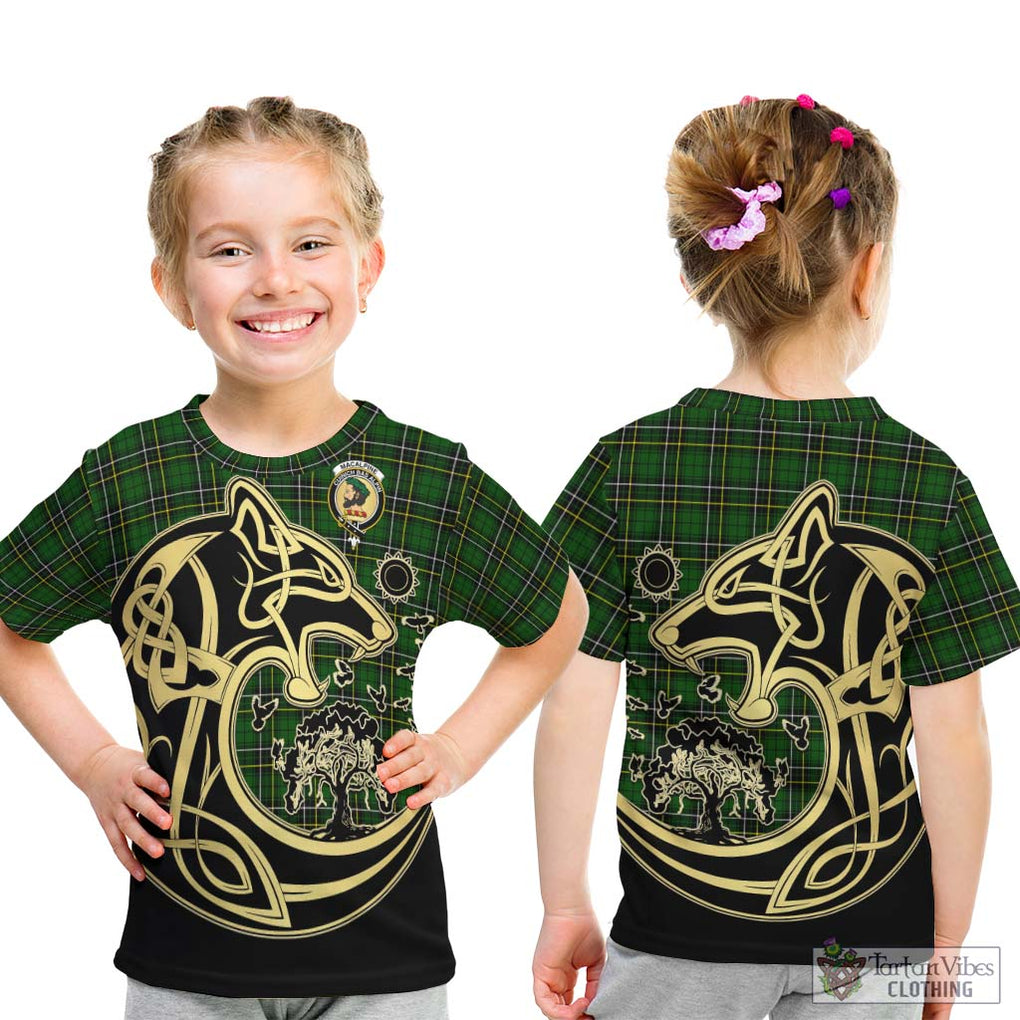 MacAlpine Modern Tartan Kid T-Shirt with Family Crest Celtic Wolf Style - Tartan Vibes Clothing