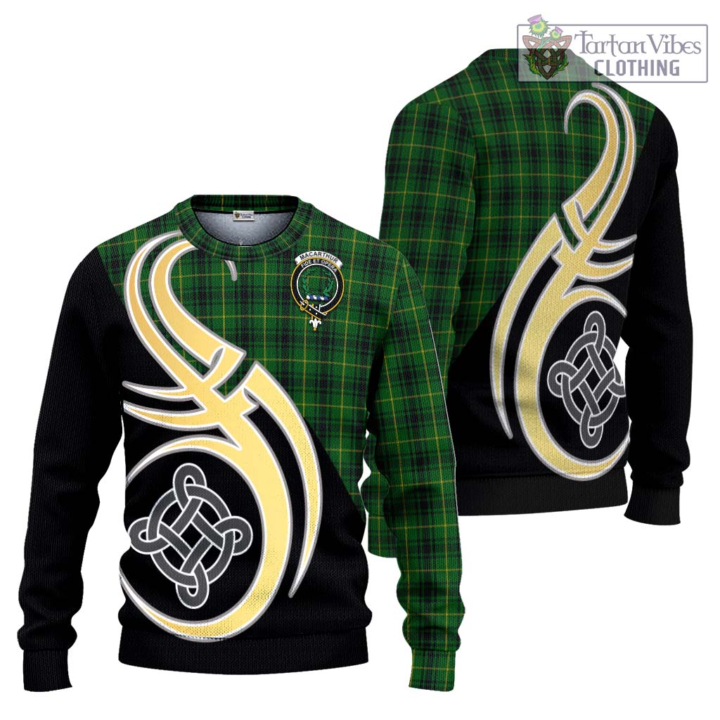MacArthur (McArthur) Tartan Knitted Sweater with Family Crest and Celtic Symbol Style Unisex - Tartan Vibes Clothing