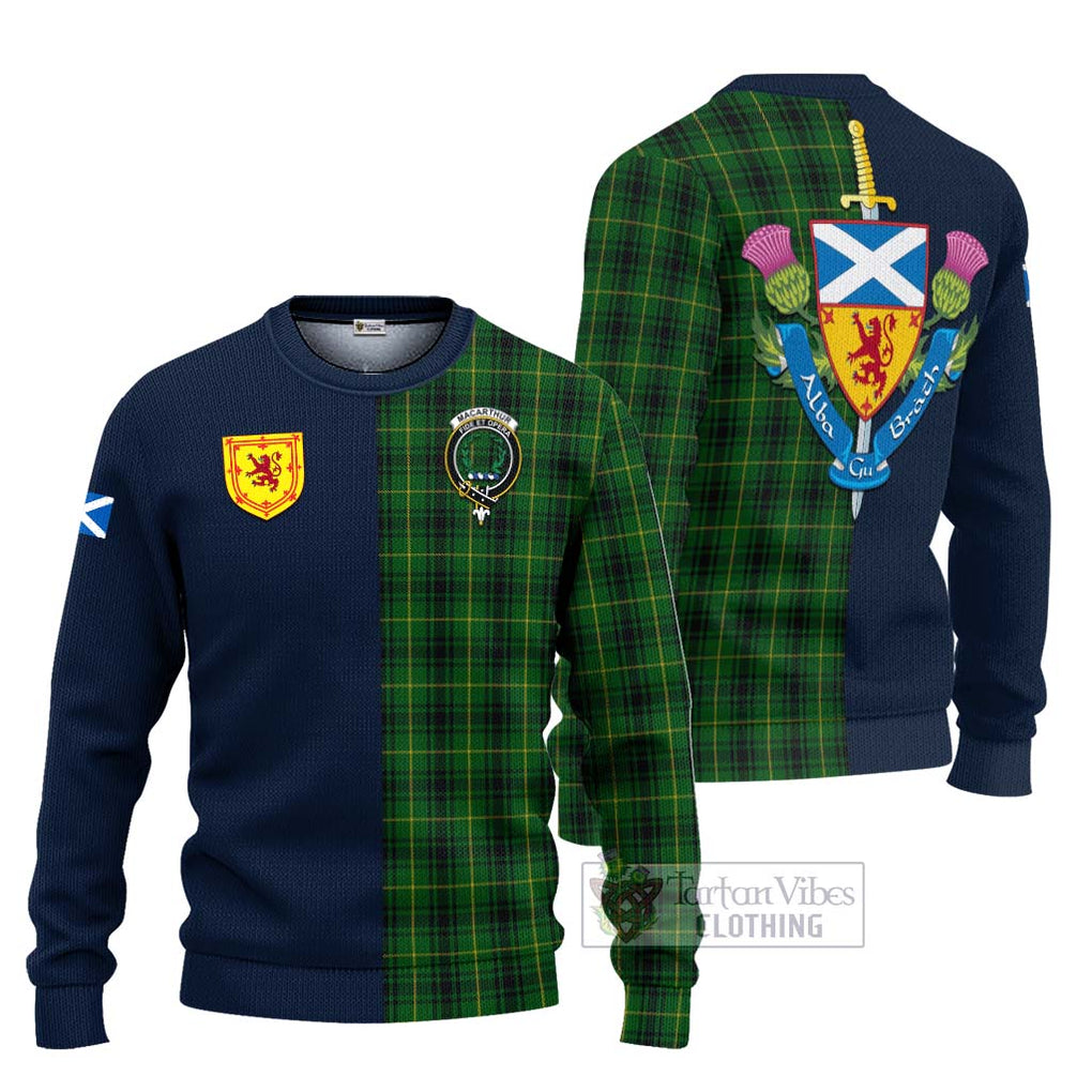 Tartan Vibes Clothing MacArthur Tartan Knitted Sweater with Scottish Lion Royal Arm Half Style
