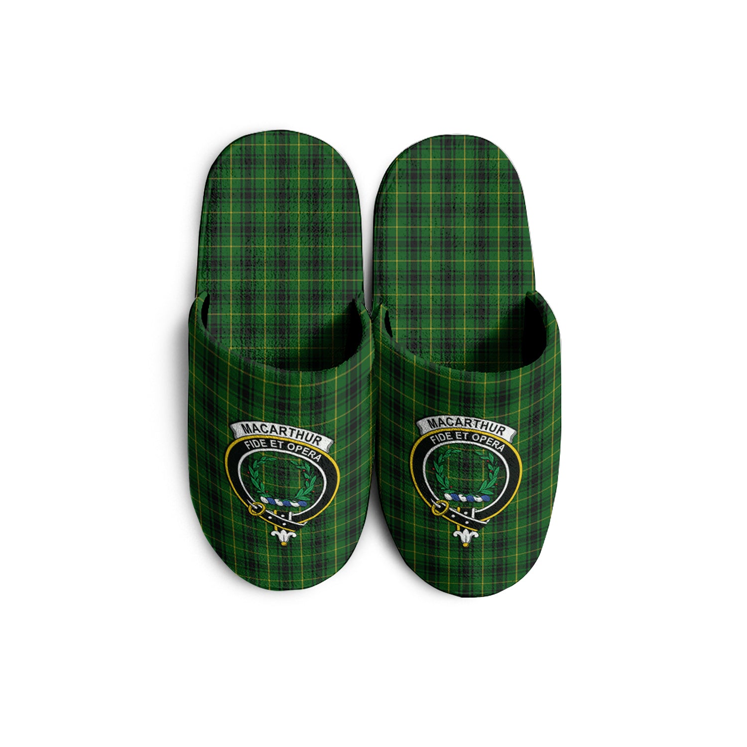 MacArthur Tartan Home Slippers with Family Crest - Tartanvibesclothing