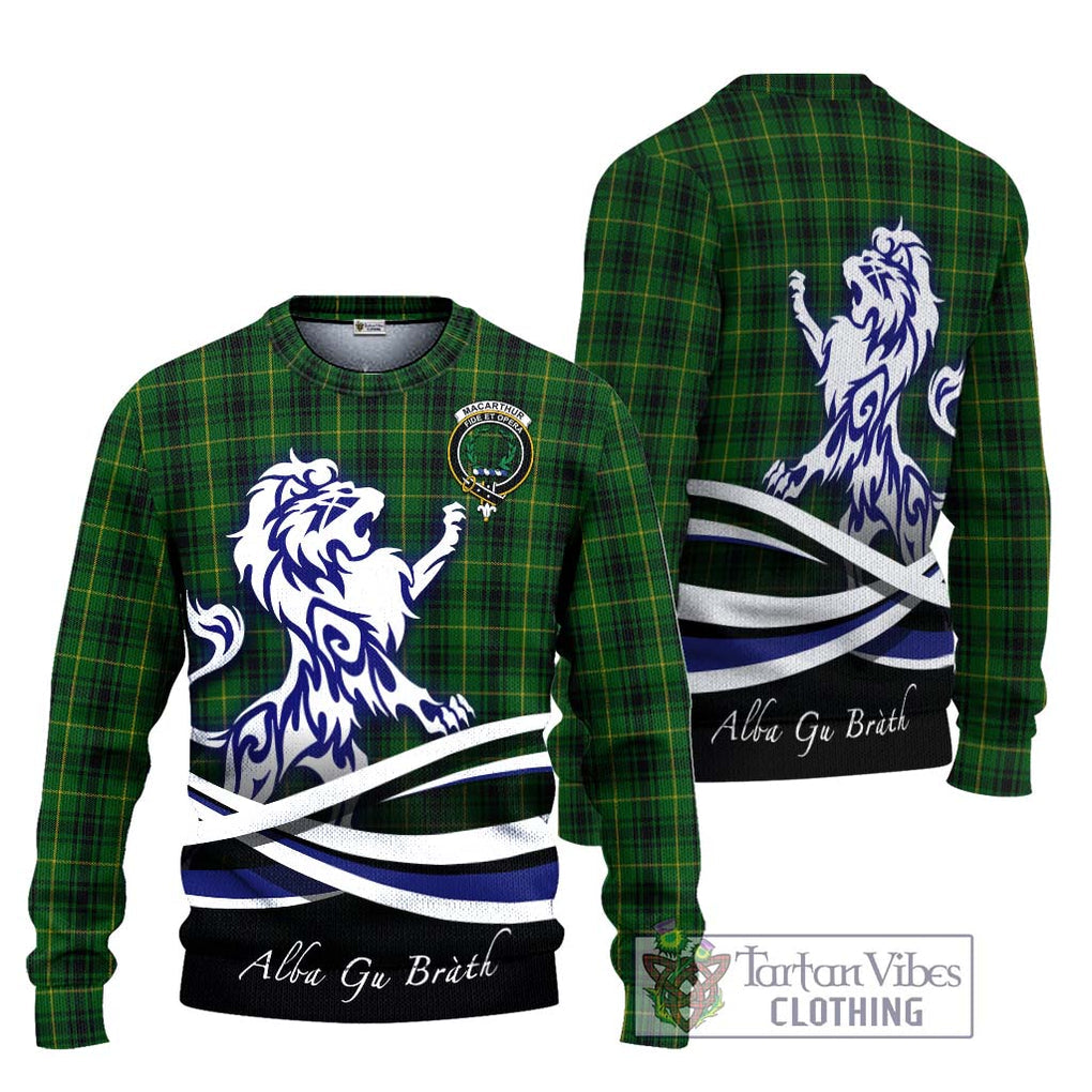 MacArthur (McArthur) Tartan Knitted Sweater with Alba Gu Brath Regal Lion Emblem Unisex - Tartanvibesclothing Shop