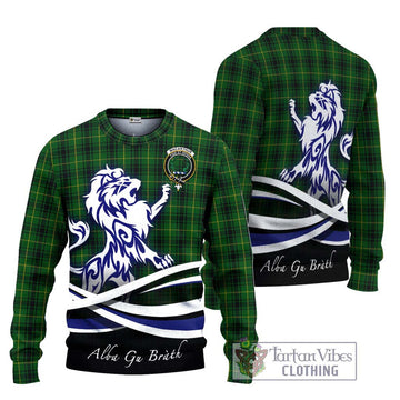 MacArthur (McArthur) Tartan Knitted Sweater with Alba Gu Brath Regal Lion Emblem Unisex - Tartanvibesclothing Shop