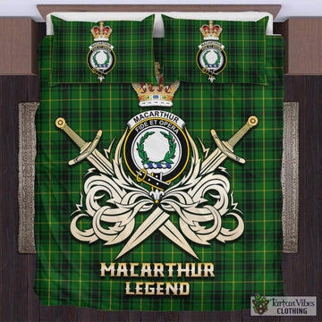 MacArthur (McArthur) Tartan Bedding Set with Clan Crest and the Golden Sword of Courageous Legacy