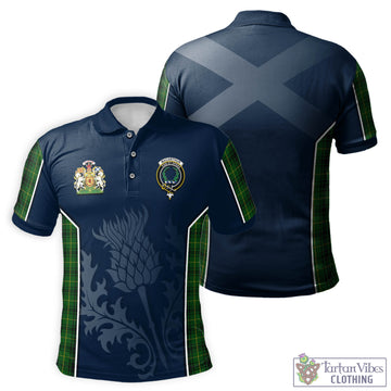 MacArthur Tartan Men's Polo Shirt with Family Crest and Scottish Thistle Vibes Sport Style