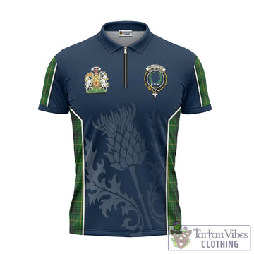 MacArthur Tartan Zipper Polo Shirt with Family Crest and Scottish Thistle Vibes Sport Style