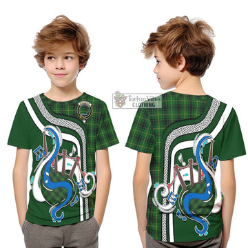 Tartan Vibes Clothing MacArthur Tartan Kid T-Shirt with Epic Bagpipe Style