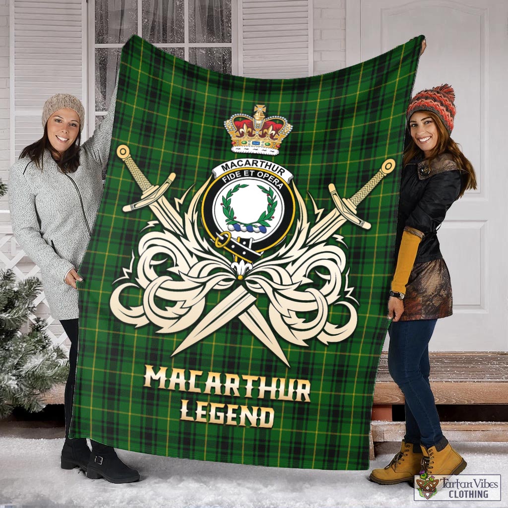 Tartan Vibes Clothing MacArthur Tartan Blanket with Clan Crest and the Golden Sword of Courageous Legacy